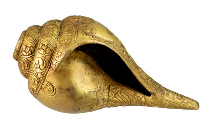 Conque Vishnu Shanka Vishvarupa en Laiton – Objet Décoratif Hindou Artisanal d’Inde