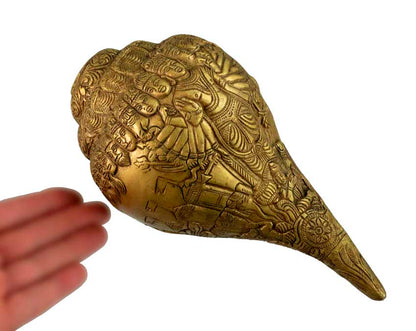 Conque Vishnu Shanka Vishvarupa en Laiton – Objet Décoratif Hindou Artisanal d’Inde