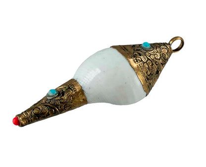 Conque Bouddhiste Tibétaine Décorative – Coquillage et Métal du Népal