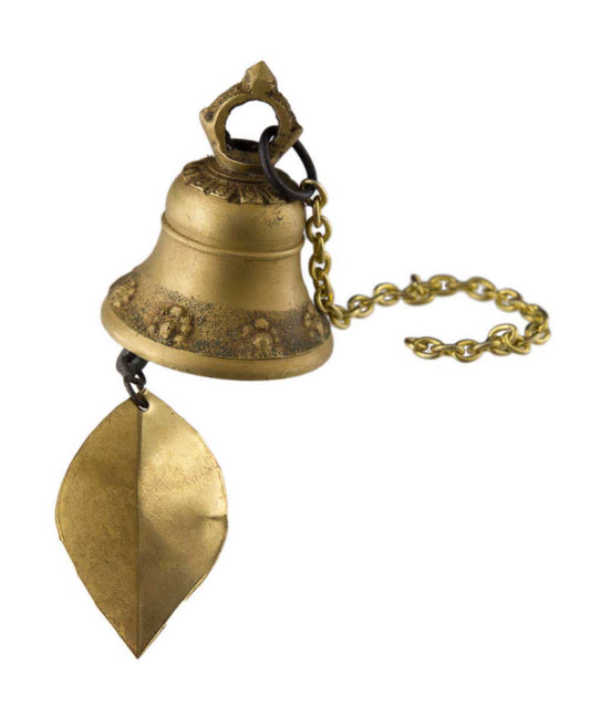 Cloche à Vent Bouddhique avec Feuille de Lotus – Alliage Bronzier