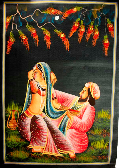 Peinture Moghole Miniature Indienne – Maharaja et Princesse