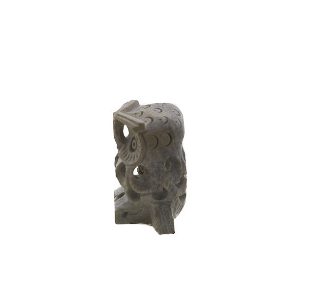 Figurine Chouette En Pierre Naturelle Stéatite – Sculpture Artisanale D'Inde