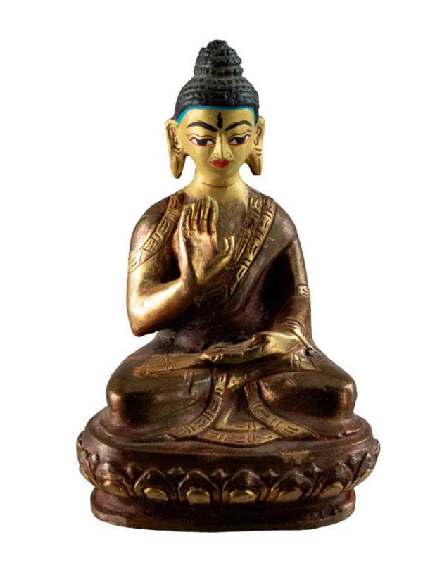 Statuette Bouddha Abhaya Mudra en laiton doré – Symbole de paix et de protection