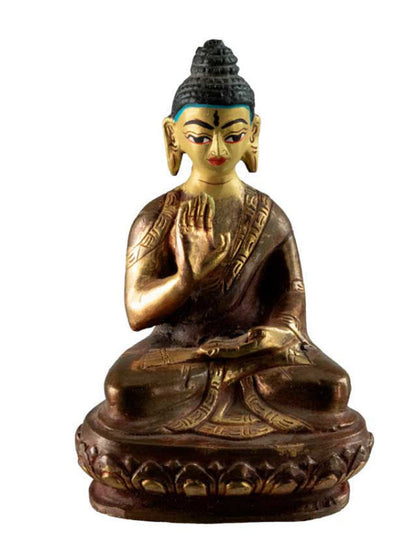 Statuette Bouddha Abhaya Mudra en laiton doré – Symbole de paix et de protection