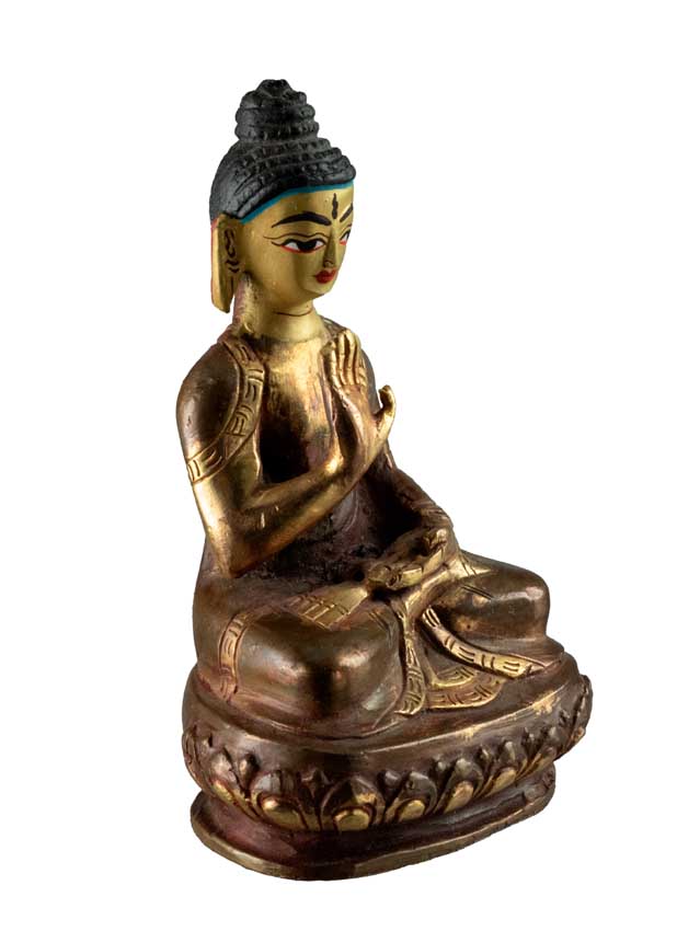 Statuette Bouddha Abhaya Mudra en laiton doré – Symbole de paix et de protection