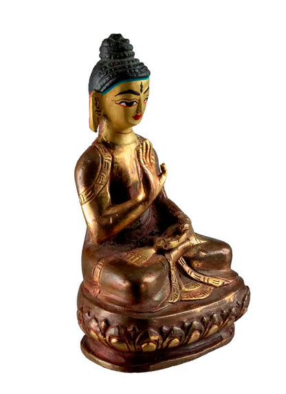 Statuette Bouddha Abhaya Mudra en laiton doré – Symbole de paix et de protection