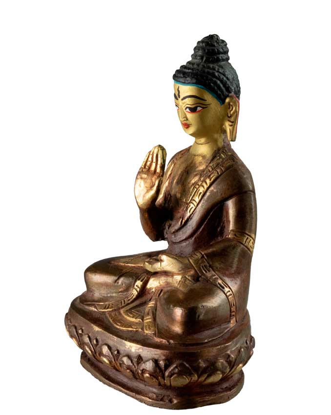 Statuette Bouddha Abhaya Mudra en laiton doré – Symbole de paix et de protection