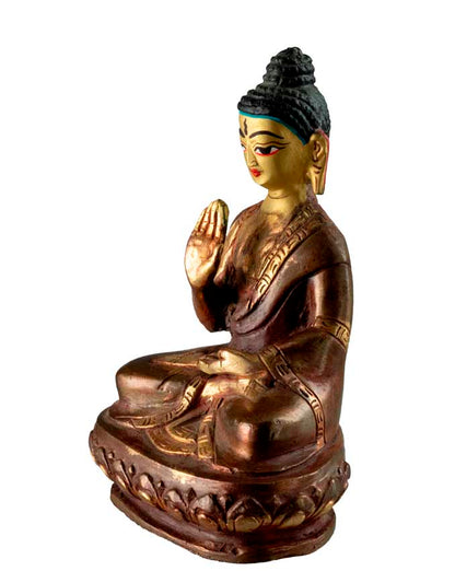Statuette Bouddha Abhaya Mudra en laiton doré – Symbole de paix et de protection