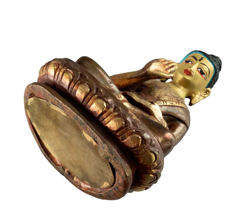 Statuette Bouddha Abhaya Mudra en laiton doré – Symbole de paix et de protection
