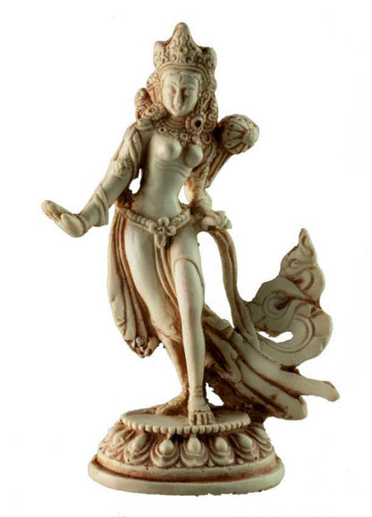 Statue Bouddhiste Tara En Résine Blanc Antique – Artisanat Du Népal