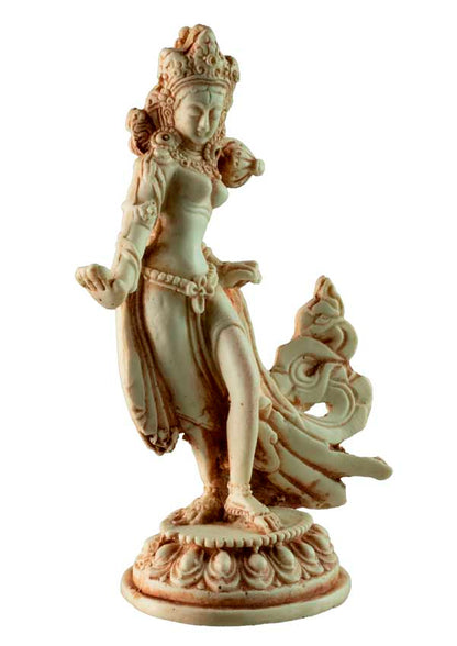 Statue Bouddhiste Tara En Résine Blanc Antique – Artisanat Du Népal