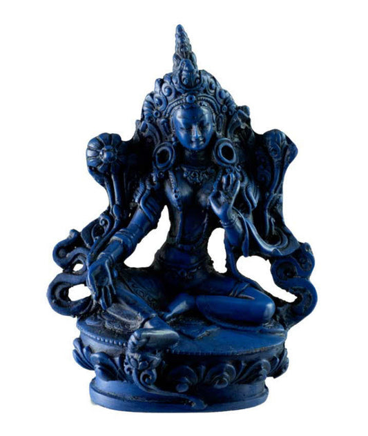 Statue Bouddhiste Tara Verte En Résine Bleu Lapis Lazuli – Artisanat Du Népal