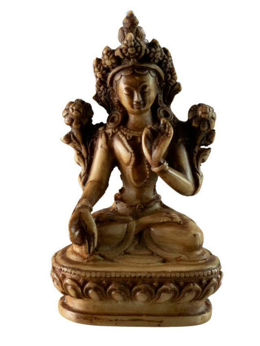 Statuette Bouddhiste Tara Blanche En Résine Beige Antique – Artisanat Du Népal