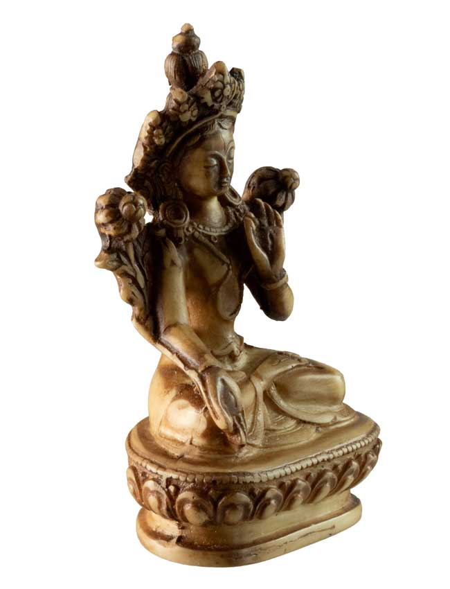 Statuette Bouddhiste Tara Blanche En Résine Beige Antique – Artisanat Du Népal