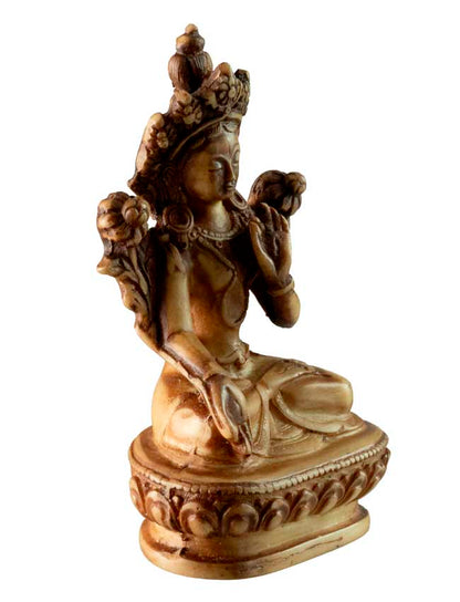 Statuette Bouddhiste Tara Blanche En Résine Beige Antique – Artisanat Du Népal