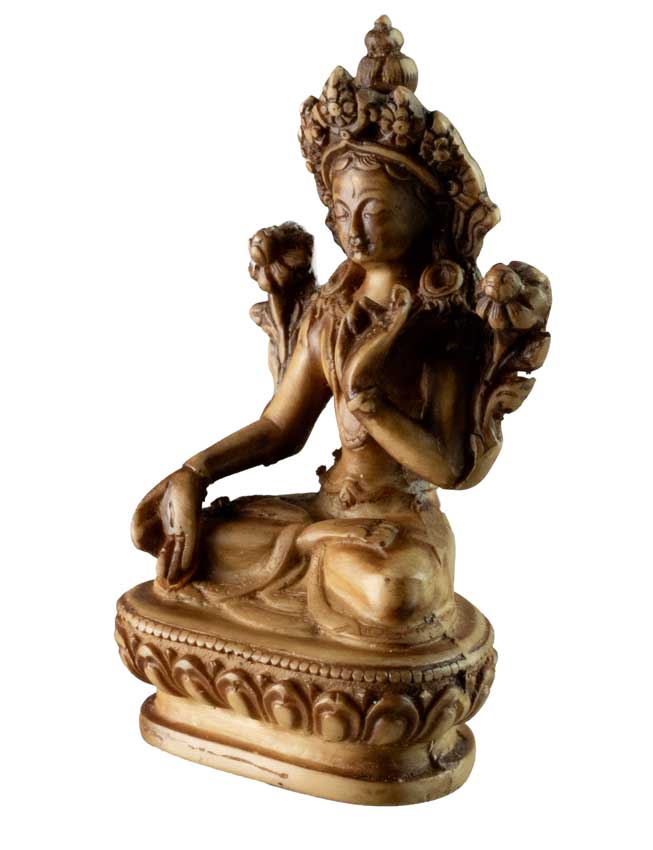 Statuette Bouddhiste Tara Blanche En Résine Beige Antique – Artisanat Du Népal