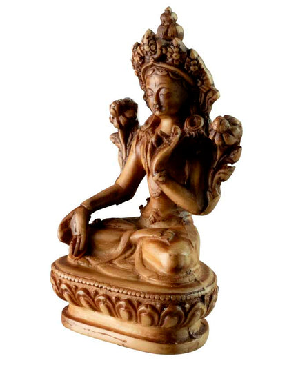 Statuette Bouddhiste Tara Blanche En Résine Beige Antique – Artisanat Du Népal