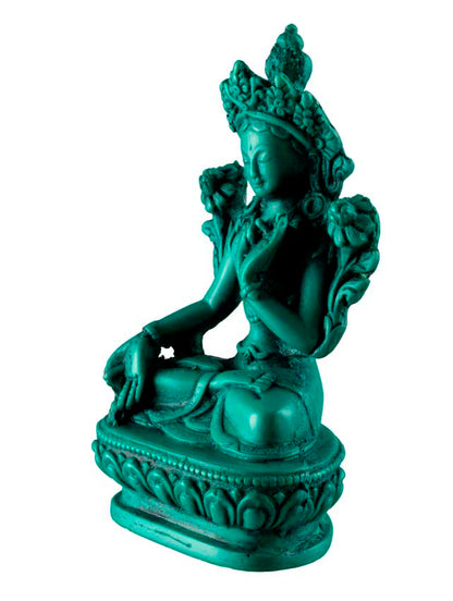 Statuette Bouddhiste Tara Blanche En Résine Bleu Turquoise – Artisanat Du Népal
