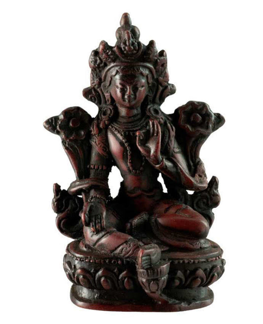 Statuette Bouddhiste Tara Verte En Résine Bordeaux – Artisanat Du Népal