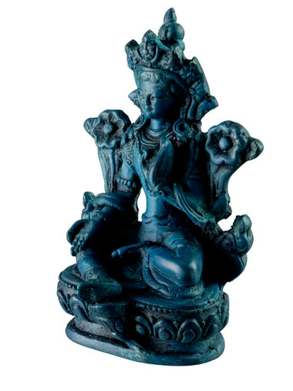 Statuette Bouddhiste Tara Verte En Résine Bleu Lapis – Artisanat Du Népal