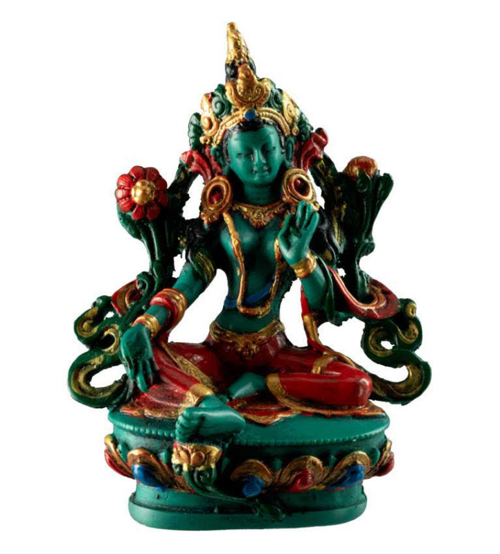 Statue Bouddhiste Tara Verte En Résine Turquoise – Symbole De Compassion Et De Protection