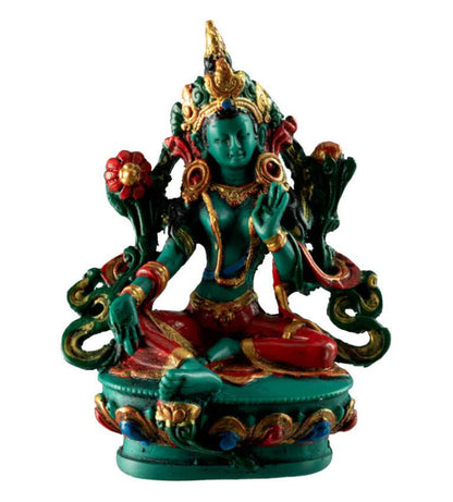 Statue Bouddhiste Tara Verte En Résine Turquoise – Symbole De Compassion Et De Protection