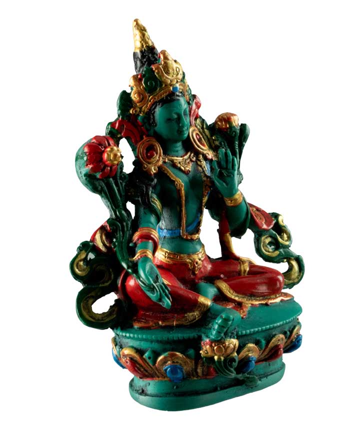 Statue Bouddhiste Tara Verte En Résine Turquoise – Symbole De Compassion Et De Protection