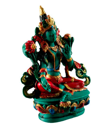 Statue Bouddhiste Tara Verte En Résine Turquoise – Symbole De Compassion Et De Protection