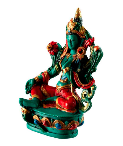 Statue Bouddhiste Tara Verte En Résine Turquoise – Symbole De Compassion Et De Protection