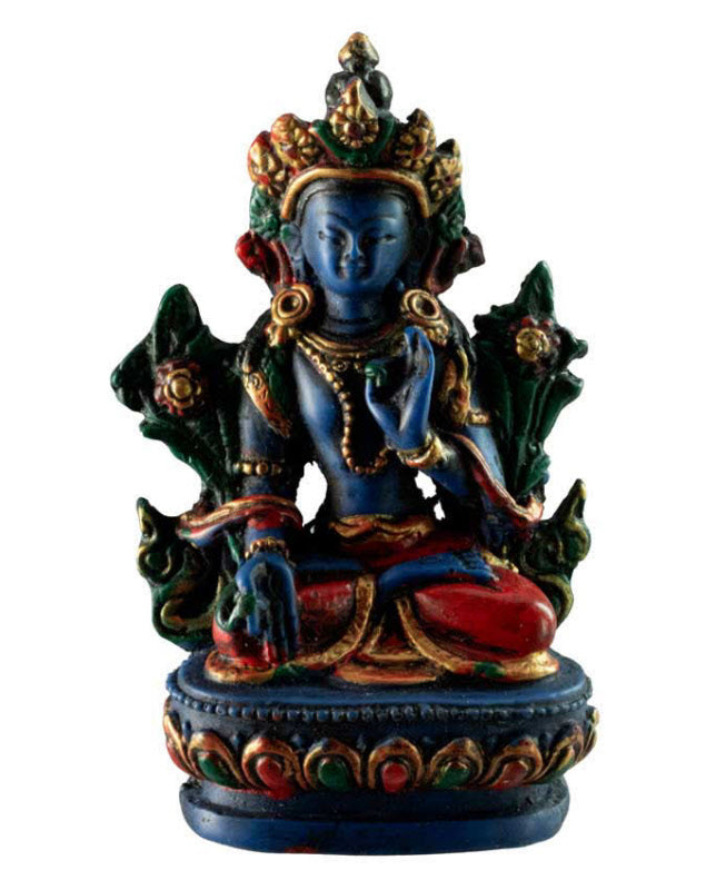 Statue Bouddhiste Tara Blanche En Résine Bleu Lapis-Lazuli – Symbole De Paix Et De Compassion