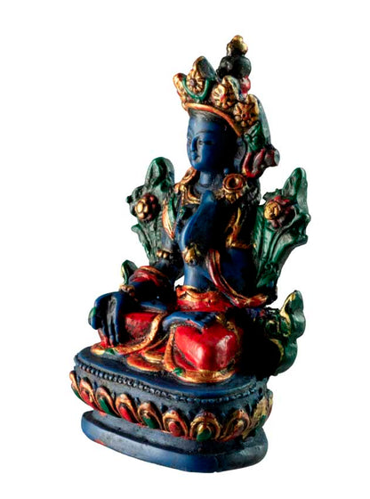 Statue Bouddhiste Tara Blanche En Résine Bleu Lapis-Lazuli – Symbole De Paix Et De Compassion