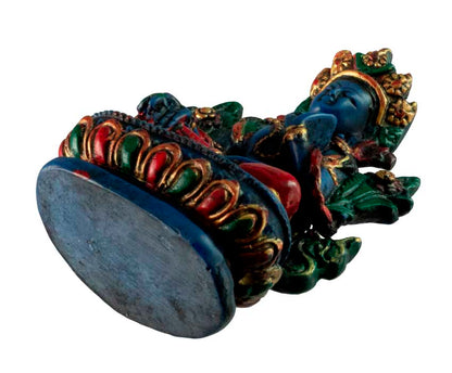 Statue Bouddhiste Tara Blanche En Résine Bleu Lapis-Lazuli – Symbole De Paix Et De Compassion