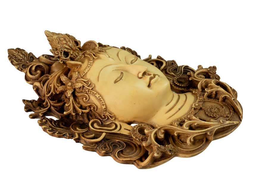 Visage Mural Bouddhiste Tara En Résine Beige Antique – Symbole D’Éveil Et De Compassion