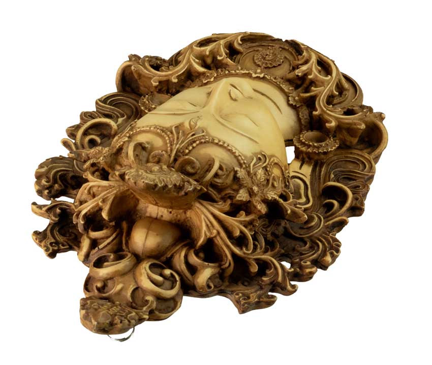 Visage Mural Bouddhiste Tara En Résine Beige Antique – Symbole D’Éveil Et De Compassion