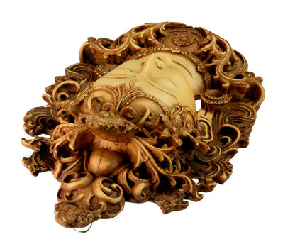 Visage Mural Bouddhiste Tara En Résine Beige Antique – Symbole D’Éveil Et De Compassion