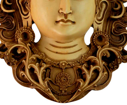 Visage Mural Bouddhiste Tara En Résine Beige Antique – Symbole D’Éveil Et De Compassion