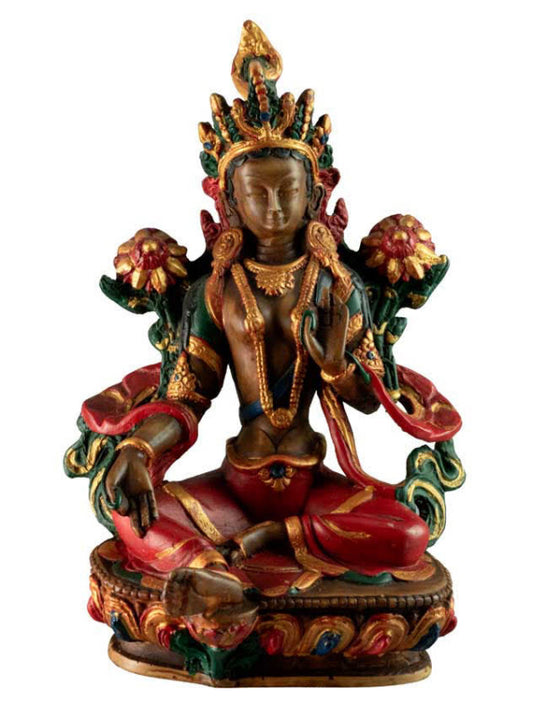Statue Bouddhiste Tara Verte En Résine – Symbole De Méditation Et De Compassion