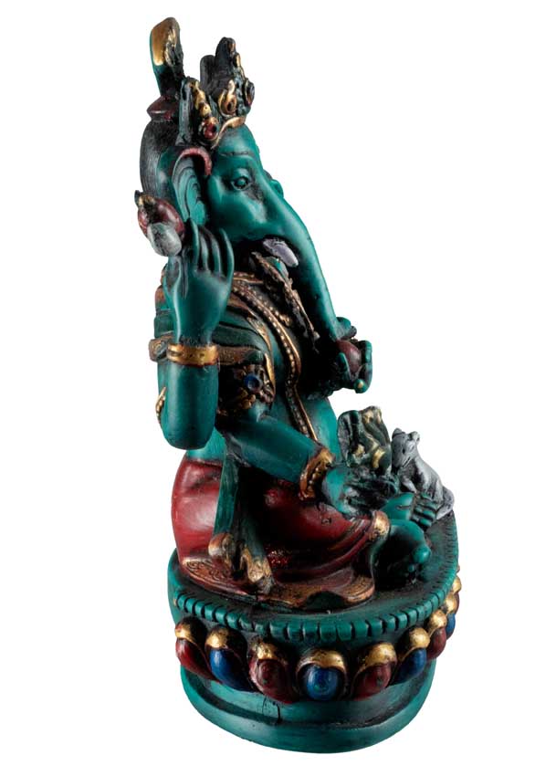 Statue Ganesh Assis En Résine Turquoise – Artisanat Népalais