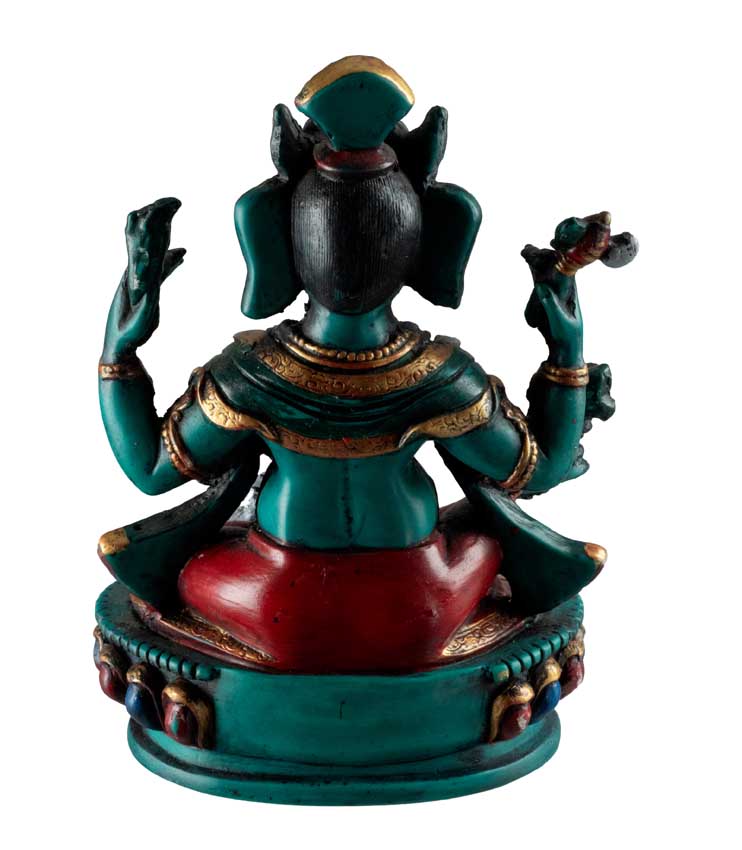 Statue Ganesh Assis En Résine Turquoise – Artisanat Népalais
