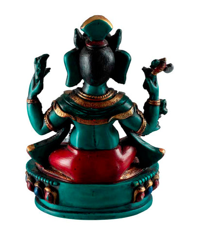 Statue Ganesh Assis En Résine Turquoise – Artisanat Népalais
