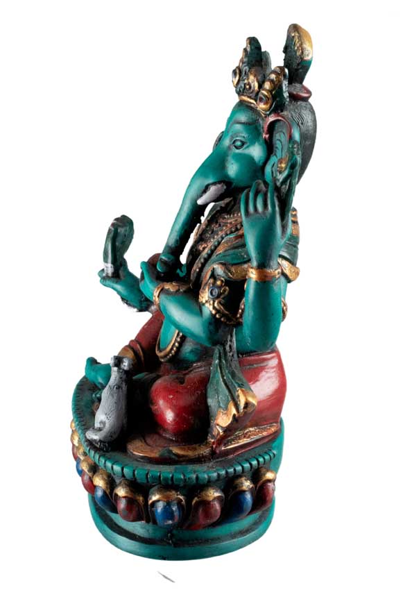Statue Ganesh Assis En Résine Turquoise – Artisanat Népalais