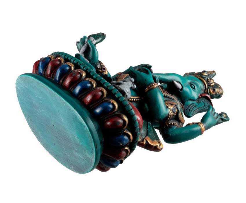 Statue Ganesh Assis En Résine Turquoise – Artisanat Népalais