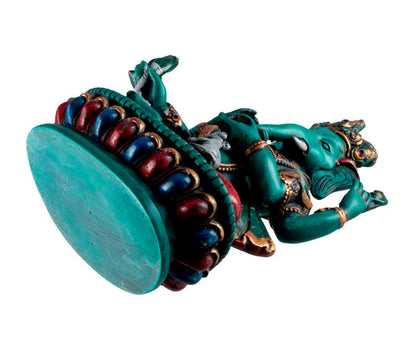 Statue Ganesh Assis En Résine Turquoise – Artisanat Népalais