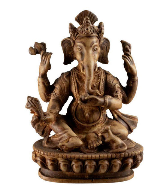 Statue Ganesh Assis En Résine Beige – Artisanat Népalais