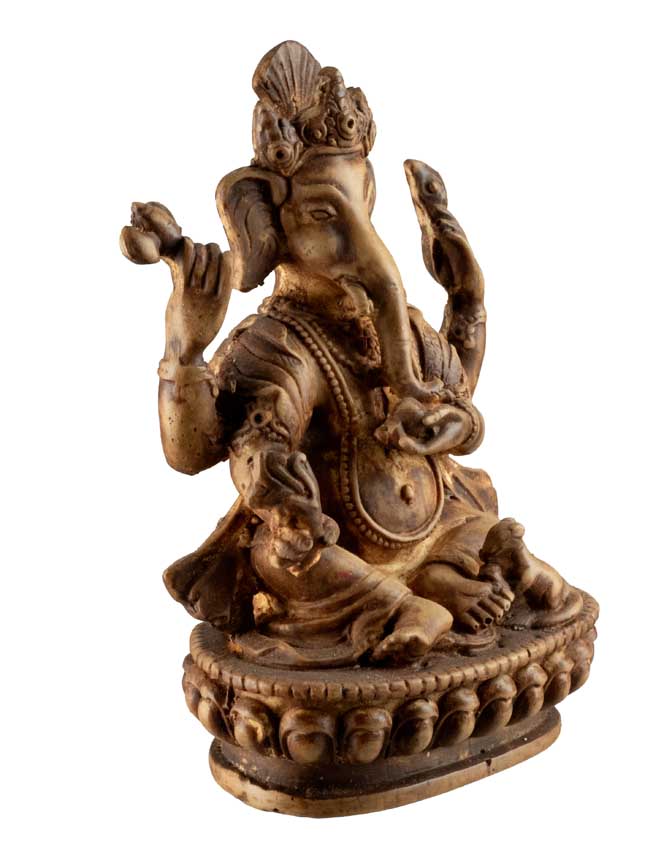 Statue Ganesh Assis En Résine Beige – Artisanat Népalais