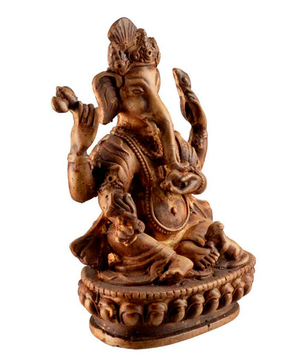 Statue Ganesh Assis En Résine Beige – Artisanat Népalais