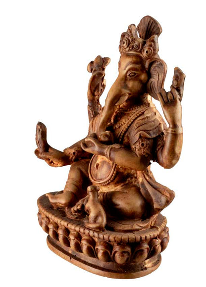 Statue Ganesh Assis En Résine Beige – Artisanat Népalais