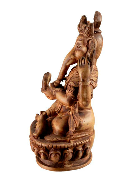 Statue Ganesh Assis En Résine Beige – Artisanat Népalais