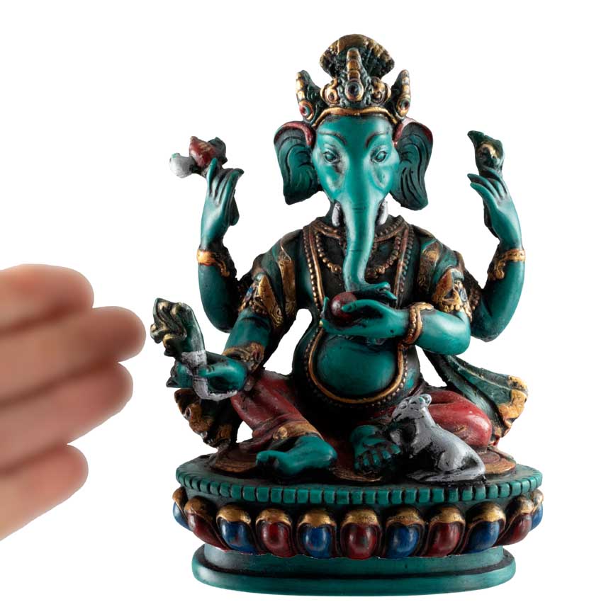 Statue Ganesh Assis En Résine Turquoise – Artisanat Népalais
