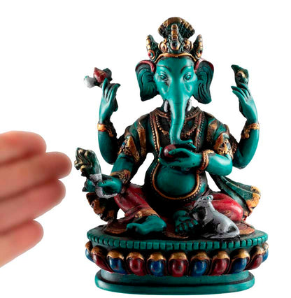 Statue Ganesh Assis En Résine Turquoise – Artisanat Népalais